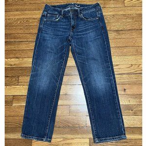 American Eagle Boy Fit Jeans Womens Size 2 Blue Dark Wash Denim Cropped Ankle